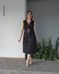Vestido midi formal cuello V sin mangas R 5720