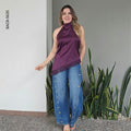 Blusa Satín Cuello Halter con Encaje Asimétrico H 5635