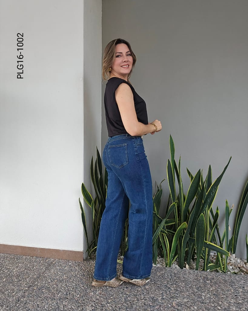 Pantalón de mezclilla wide leg con tiro alto P 1002