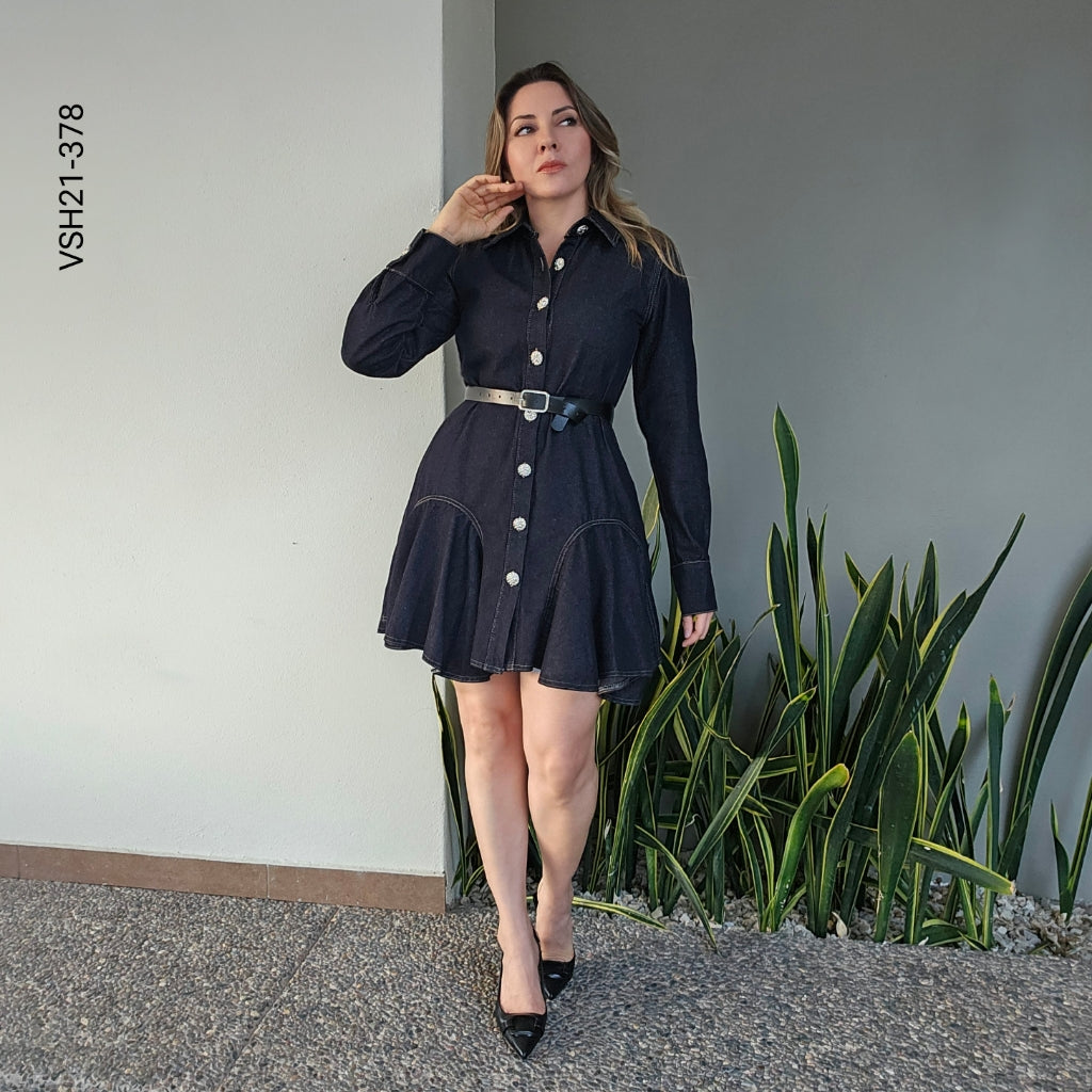 Vestido Denim Corte Línea A   U 378